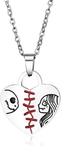 Jack & Sally Nightmare Before Christmas Collier Avec Pendentif En Forme De C?ur, Crâne, Bijou D'anniversaire, Cadeau Pour Femme, Fille, Petite Amie,