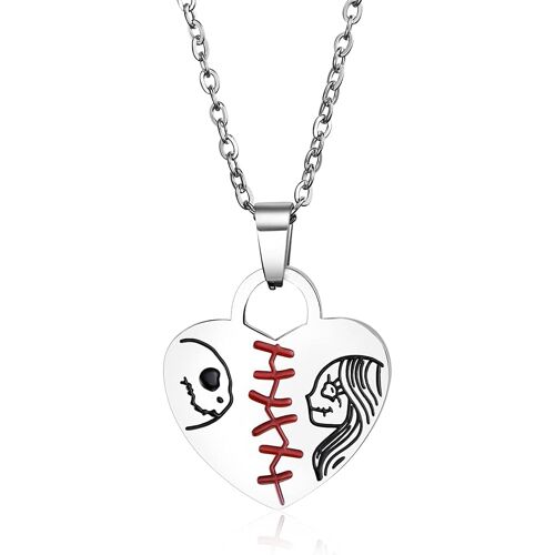 Jack & Sally Nightmare Before Christmas Collier Avec Pendentif En Forme De C?ur, Crâne, Bijou D'anniversaire, Cadeau Pour Femme, Fille, Petite Amie,