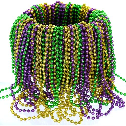 Lot De 12 Colliers De Perles Rondes Métallisées De Couleurs Dorées, Vertes, Violettes Assorties Pour Mardi Gras, Plastique