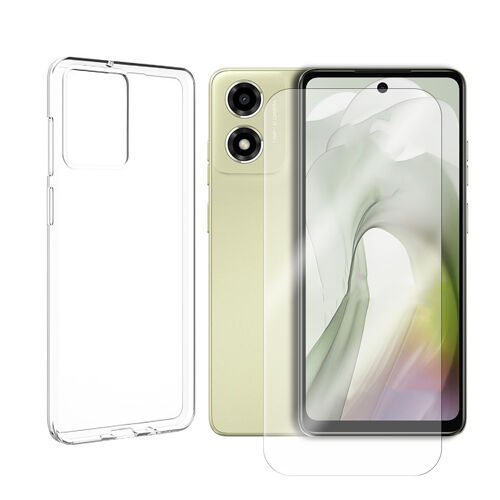Verre trempé + Coque de Protection transparente souple silicone compatible pour Motorola Moto G24 4G / Motorola Moto G04 4G / Motorola Moto G04S 4G / Motorola Moto E14 4G - Visiodirect -