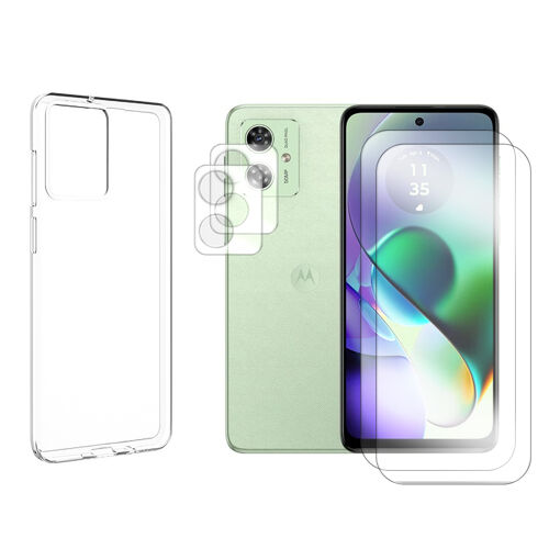 Lot de 2 Verre Trempé compatible pour Motorola Moto G54 5G 6,5"" / Motorola Moto G55 5G 6,49"" + Lot de 2 Verre Trempé Caméra Arrière + Coque souple silicone transparente - Visiodirect -