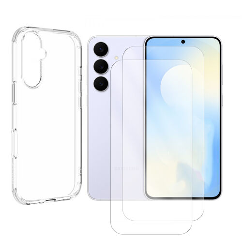 Lot de 2 Verre trempé compatible pour Samsung Galaxy S25 FE 5G SM-S731B 6.7"" + Coque de Protection transparente souple silicone - Visiodirect -