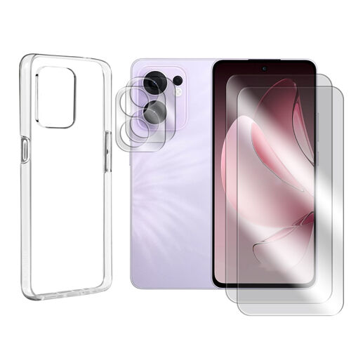 Lot de 2 Verre Trempé compatible pour OPPO RENO 13 F 5G 6.67"" CPH2699 / OPPO RENO 13 FS 5G 6.67"" + Lot de 2 Verre Trempé Caméra Arrière + Coque souple silicone transparente - Visiodirect -