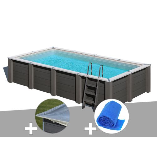Kit piscine composite Gré Avant-Garde carrée 5,95 x 3,15 x 1,26 m + Bâche hiver + Bâche à bulles