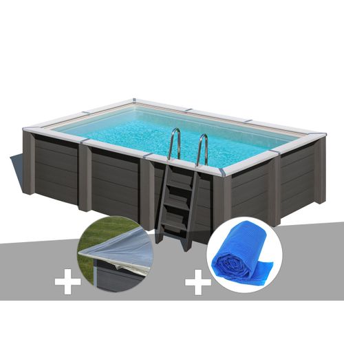 Kit piscine composite Gré Avant-Garde carrée 4,55 x 3,15 x 1,26 m + Bâche hiver + Bâche à bulles