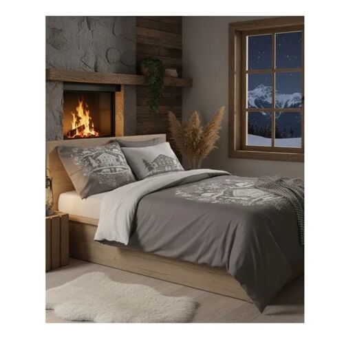 Housse De Couette Et Taie - Chalet De Valloire - Taupe - 240 X 260 Cm - 100% Coton