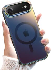 Coque Irisée pour iPhone Air Compatible avec MagSafe, Désign Mignon Unique et Esthétique, Étui Housse Dos Translucide Fluorescente Colorée Antichoc (Noir Irisé)