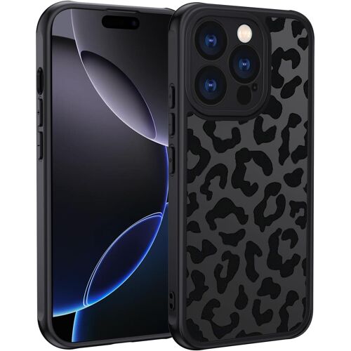 KALANKA-Coque pour iPhone 16 Pro Max, Aesthetic Mode Leopard Motif Étui Mat Translucide PC Dur Housse Arrière Anti-Rayures + TPU Bumper Antichoc pour Femme Fille, Noir