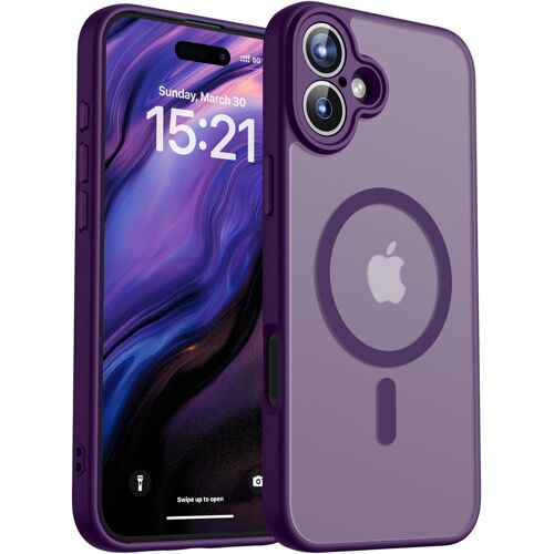 KALANKA-Coque Magnétique pour iPhone 16 Mat et Translucide, Protection Fine de l'objectif améliorée, Militaire Antichoc Dos Housse Coque pour iPhone 16 6,1 Pouces, Violet Foncé