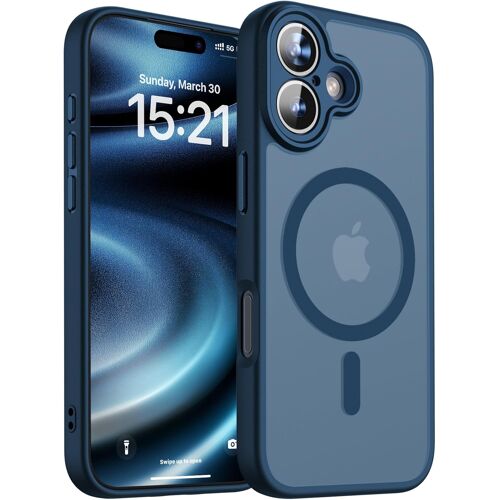 JGD-Coque Magnétique pour iPhone 17 Mat et Translucide, Protection Fine de l'objectif améliorée, Militaire Antichoc Dos Housse Coque pour iPhone 17 6,3 Pouces, Bleu Saphir