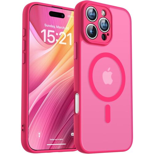 Coque Magnétique pour iPhone 16 Pro Max Mat et Translucide, Protection Fine de l'objectif améliorée, Militaire Antichoc Dos Housse Coque pour iPhone 16 Pro Max 6,9 Pouces, Rose Vif