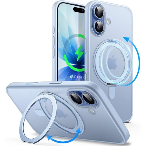 Coque Anneau Rotatif à 360 Degrés pour iPhone 17 6,3 Pouces avec Bouton de Contrôle de Caméra, Compatible avec MagSafe, Étui Housse de Fine avec Support & Porte-Anneau (Brume)
