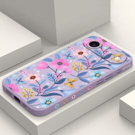 Housse de pour iphone 17 AIR Coque Mince en Silicone Souple Anti Rayures avec Doublure en Microfibre Phone Coque pour iphone 17 AIR, Fleur Violet