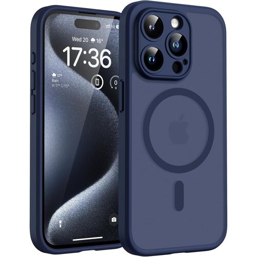 KALANKA-Coque Magnétique pour iPhone 15 Pro 6,1 Pouces, Compatible avec MagSafe, Protection de l'objectif améliorée, Coque Mat Translucide Fine Antichoc, Bleu
