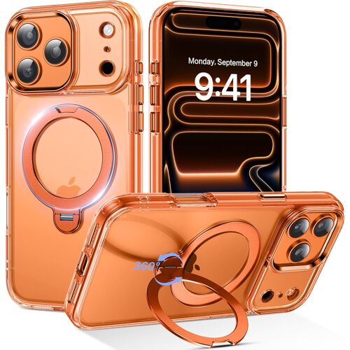 KALANKA-Support 360° Magnétique Coque pour iPhone 17 Pro Max [Compatible avec MagSafe & Protection Militaire] Transparente Antichoc pour iPhone 17 Pro Max avec Anneau de Maintien, Cosmic Orange