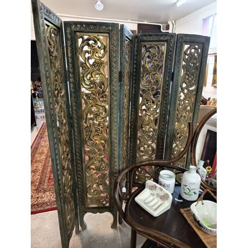 Paravent en bois motif floral sculpté