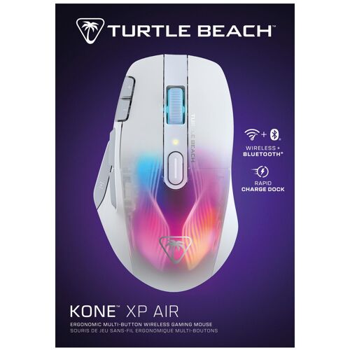 Turtle Beach Kone XP Air - Souris gaming RGB ergonomique, personnalisable et sans fil, capteur optique 19 000 PPP, autonomie de batterie de 100h, station de charge, éclairage AIMO RGB - Blanc