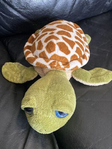 Doudou peluche tortue vert marron et blanc gros yeux  petjes world 25cm