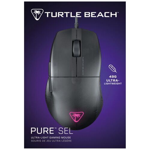 Turtle Beach Pure SEL - Souris gaming ergonomique ultralégère RGB, capteur optique DPI 8K, touches mécaniques, système de prétension, patins en PTFE pur, éclairage RGB - Noir