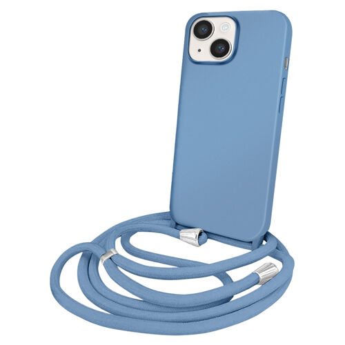 Coque pour iPhone 14 en TPU Premium Color Lace avec Cordon Tour de Cou Moxie Bleu
