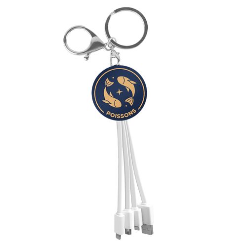 Câble USB - Micro-USB / USB-C / Lightning design Porte-Clés Astrologie Poisson YELLO KOKO Blanc