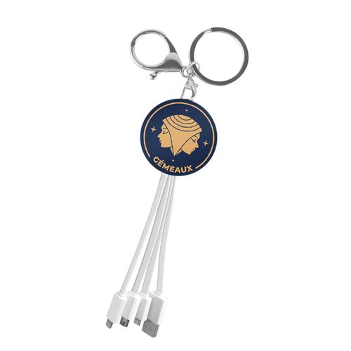 Câble USB - Micro-USB / USB-C / Lightning design Porte-Clés Astrologie Gémeaux YELLO KOKO Blanc