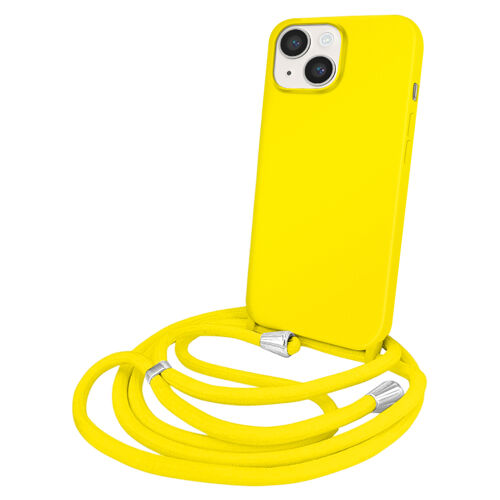 Coque pour iPhone 14 en TPU Premium Color Lace avec Cordon Tour de Cou Moxie Jaune