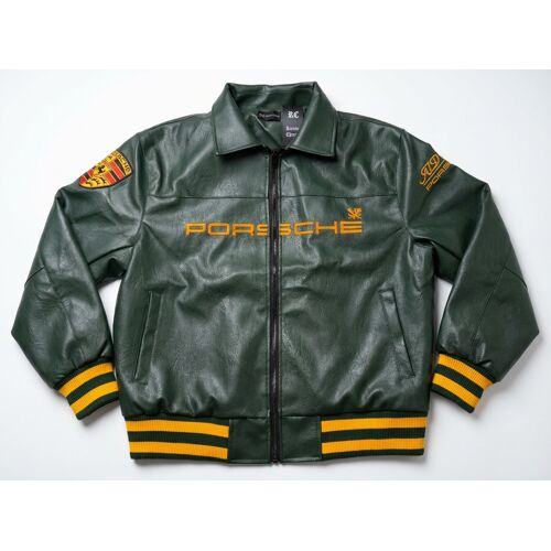 Veste Aimé Leon Dore X Porsche 993 Turbo Édition Limitée En Faux Cuir Végétalien, Coupe Bomber, Détails Jaunes/Or, Taille M (Équivalent S) – Neuve Avec Étiquettes, Look Racing/Vintage