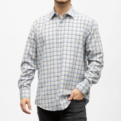 Bill00 Chemise Coton Poly Bleu Marine - Carreaux Homme Bill Tornade