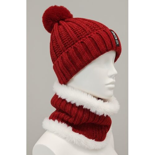 Ensemble Bonnet & Tour De Cou Rouge Scintillant