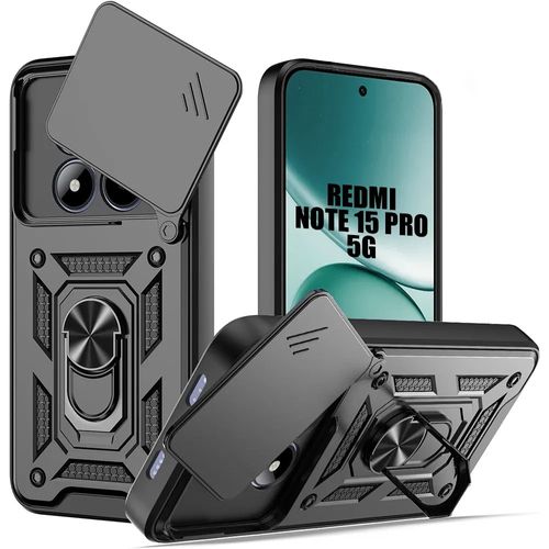 Coque pour Xiaomi Redmi Note 15 Pro 5G, Protection Antichoc avec Anneau Arrière Réglable - Noir - E.F.Connection