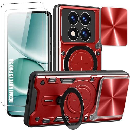 Coque + 2 Verres Trempés pour Xiaomi Redmi Note 15 Pro 5G, Antichoc avec Protection Caméra - Rouge - E.F.Connection