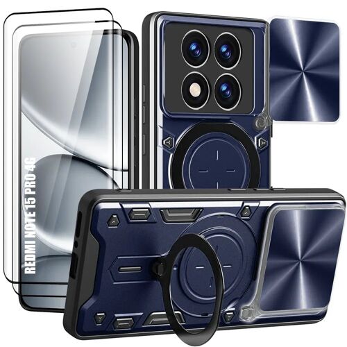 Coque + 2 Verres Trempés pour Xiaomi Redmi Note 15 Pro 4G, Antichoc avec Anneau - Bleu Marine - E.F.Connection