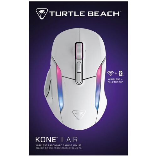 Turtle Beach Kone II Air - Souris Gaming RGB Ergonomique Sans Fil,Bbatterie 350h, Capteur Optique 26 000 DPI, 21 Entrées Personnalisables, Molette 4D Free-Spin - Blanc