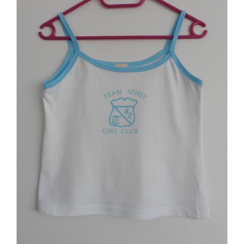 Top Blanc. Liseré Et Inscription Bleu. Team Spirit 82 Girls Club. Tasha. Coton. Taille 38