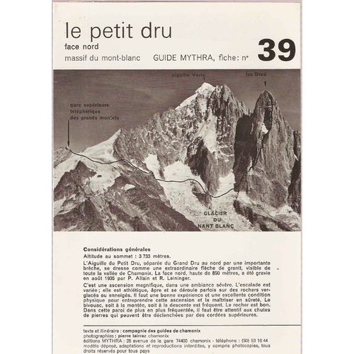 Guide Mythra.Le Petit Dru.Face Nord.Massif Du Mont-Blanc.Fiche Numéro 39