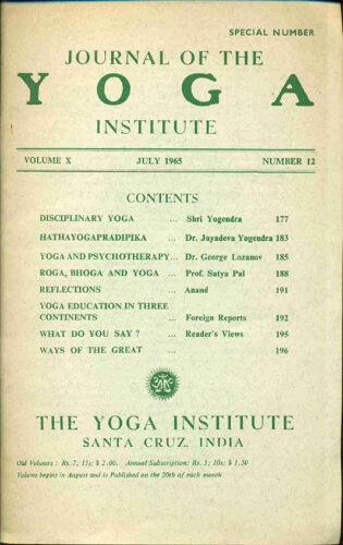 Journal Of The Yoga Institute Volume X Number 12 Special Number