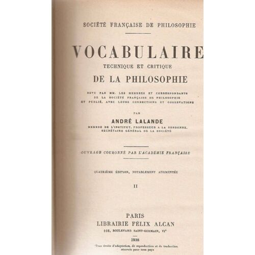 Vocabulaire Technique Et Critique De La Philosophie Tome 1 Et 2
