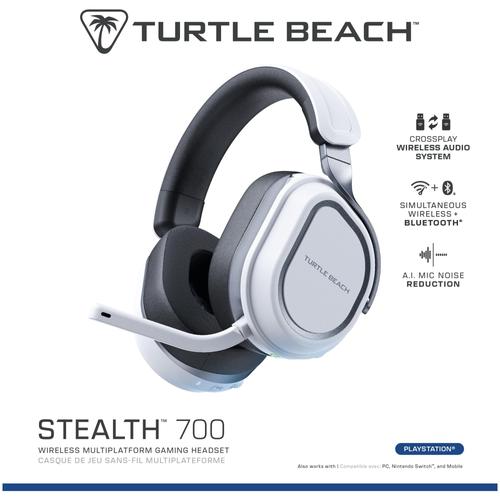 Turtle Beach Stealth 700 Console Blanc Playstation Casque Gaming sans Fil w/ 80hr Batterie, Écouteurs de 60mm, Deux émetteurs et Bluetooth pour PS5, PS4, PC et Mobile
