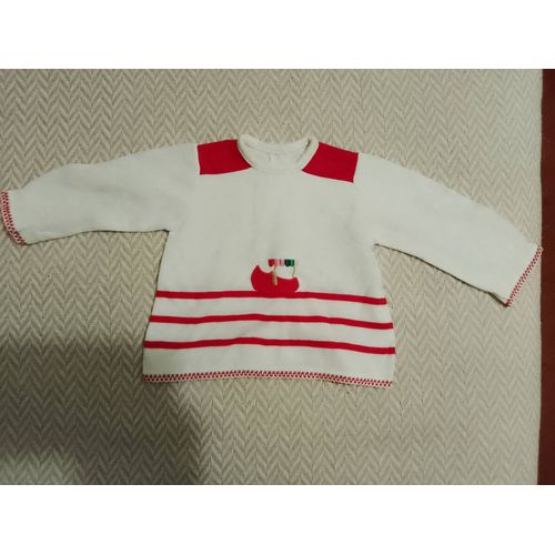 Top Rayé Blanc/Rouge 3 Mois Vintage Années 90 Fibad.