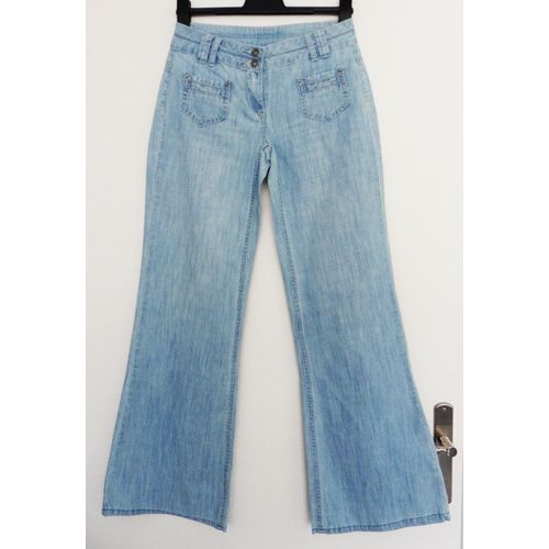 Pantalon Bleu Évasé. Camaïeu. Coton. Taille 36