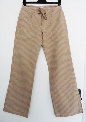 Pantalon Évasé Beige Rayures Rouge. Etam. Coton. Lin. Polyester. Taille 36