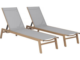 Lot De 2 Bains De Soleil En Aluminium Imitation Bois "Elysia" - Gris Clair