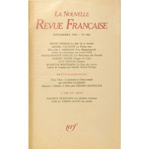 La Nouvelle Revue Française N°466 Eo Numérotée 6