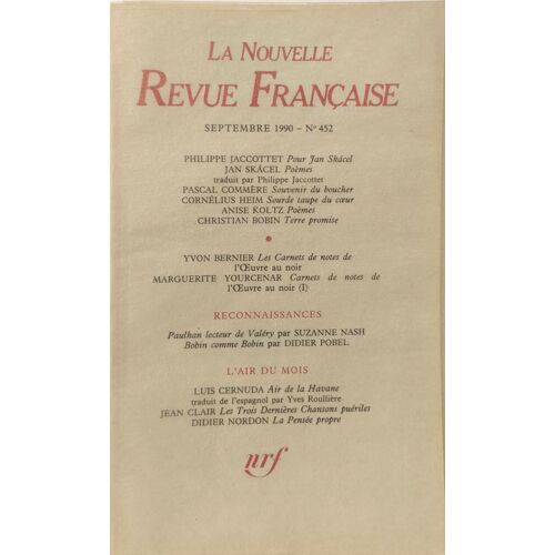 La Nouvelle Revue Française N°452 Eo Numérotée 6 Sur Vélin