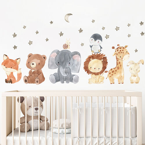 Stickers Muraux Animaux - Autocollant Mural Girafe Éléphant Décoration Murale Chambre Enfants Pépinière