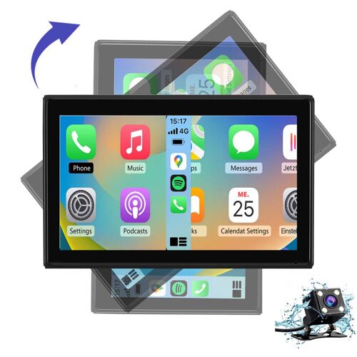 Écran magnétique de 9 pouces, rotatif à 360 degrés, CarPlay, Android Auto, AUX, radio FM, Bluetooth, appareil photo 1024 x 600, navigation GPS