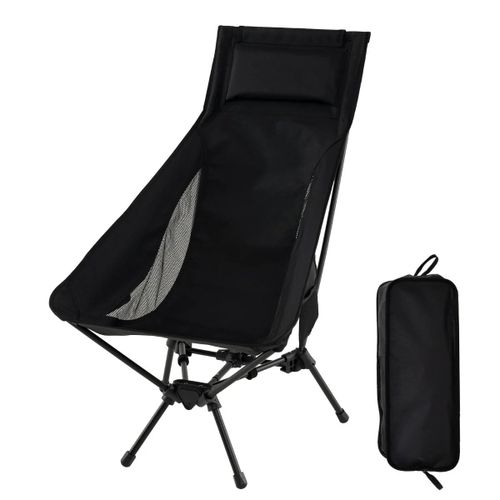 Chaise De Camping Portable Dossier Haut 60 X 83 X 99 Cm Stabilité Optimale Coussin Confortable Style Moderne En Aluminium Noir Helloshop26 20_0011146