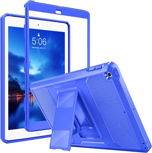 KALANKA-Étui pour iPad 9.7 2018/2017, iPad 6ème Génération/iPad 5ème Génération - Housse de Protection Antichoc avec Protecteur d'Écran Intégré & Support Robuste pour iPad 9.7 Pouces, Bleu