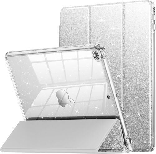 ELVORIX-Étui pour iPad 6e/5e génération 9,7"" 2018/2017, iPad Air 2/Air 1ère jolie coque de protection transparente à paillettes pour enfants, filles, femmes, avec porte-crayon (argent)